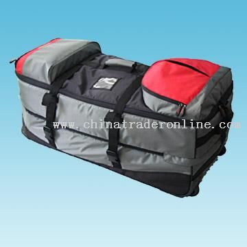 Wheeled Sports Bag with Zippered Top and Side Pockets Available